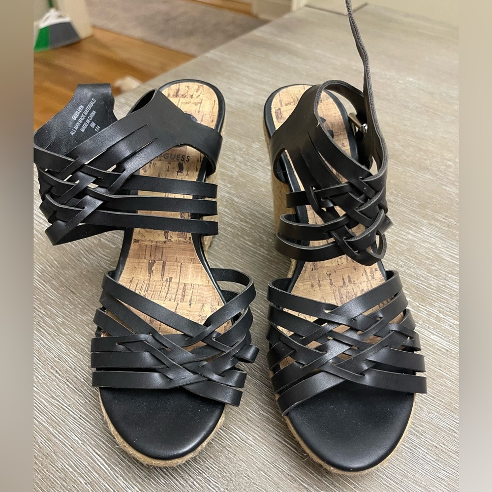 Black strappy wedges. Size 6